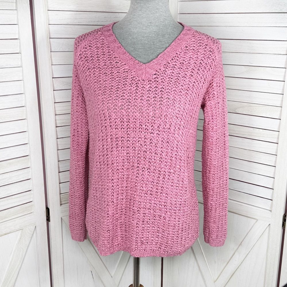 Preswick & Moore Loose Weave‎ V-neck Sweater Rose Pink Small
